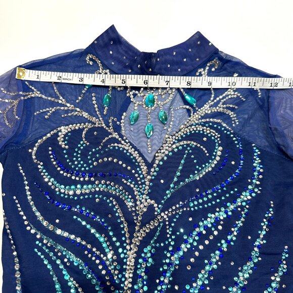 Girls Long Sleeve Figure Ice Skating Dress Rhinestones Mesh Ballet Dance Dresses - Picture 6 of 10